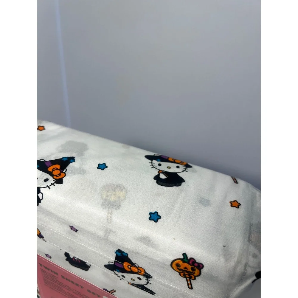 Hello Kitty Halloween Witch Twin Sheet Set 3pc 100% Cotton Pumpkins Fall